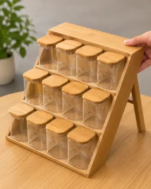 12 Jar Bamboo Spice Rack Organizer with Airtight Storage Containers