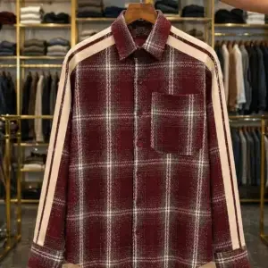 Men’s Checked Flannel Shirt – Maroon & White Plaid Full Sleeve Casual Wear