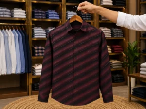Men’s Classic Maroon & Black Stripe Shirt – Smart Formal Look