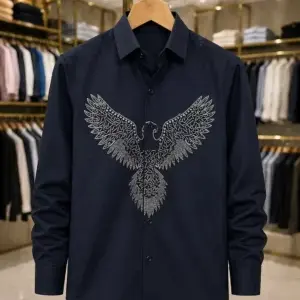 Men’s Premium Eagle Embroidery Shirt – Navy Blue Full Sleeve Shirt
