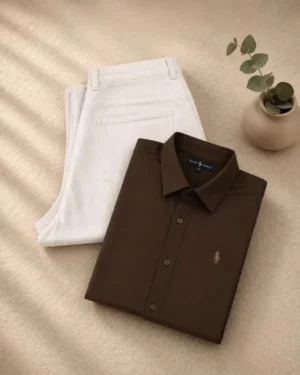 Men’s Formal Shirt & Denim Jeans Combo | Premium Sky Blue Casual Shirt with Grey Jeans for Men