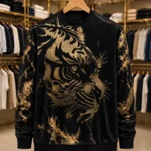 Men’s Luxury Tiger Print Sweatshirt – Black Full Sleeve Premium Wear