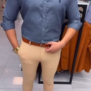 Blue Melange Cotton Shirt Combo