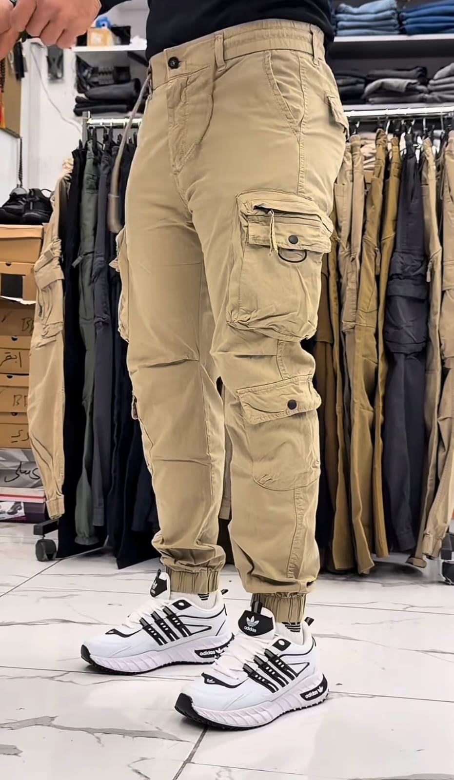 Men’s Beige Tactical Cargo Joggers – Premium Streetwear Pants