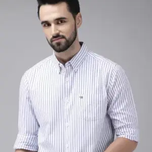 Classic White & Blue Pinstripe Button-Down Shirt — Timeless Elegance for Every Occasion