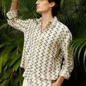 Sands of Manhattan – Luxe Zigzag Linen-Cotton Resort Shirt