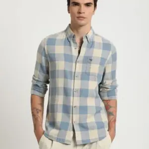 Blue & Beige Large Check Casual Cotton Shirt – Timeless Style with Global Business Edge