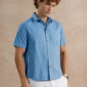 Men’s Sky Blue Casual Short Sleeve Shirt