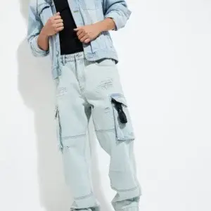 Skyline Cargo – Light Blue Distressed Denim Pants