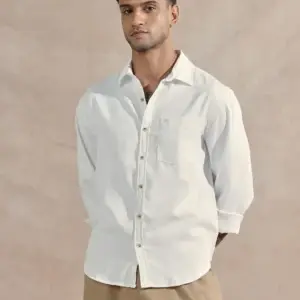 Men’s Classic White Textured Cotton Long Sleeve Shirt
