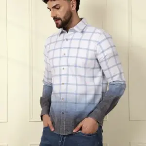 Men’s Blue & Grey Ombre Checkered Casual Shirt