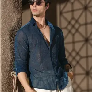 Blue Chip Luxe – Sheer Midnight Navy Statement Shirt
