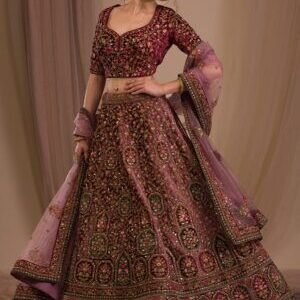 Onion Pink Zariwork Velvet Readymade Lehenga
