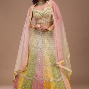 Yellow Mirrorwork Georgette Readymade Lehenga