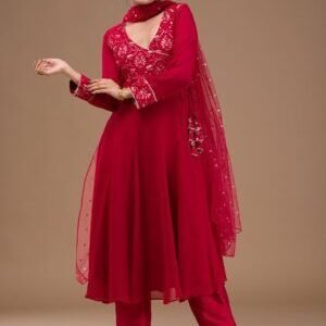 Maroon Zariwork Georgette Readymade Salwar Suit