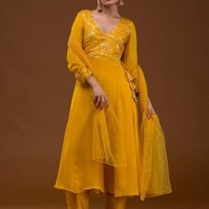 Mustard Sequins Georgette Readymade Salwar Suit