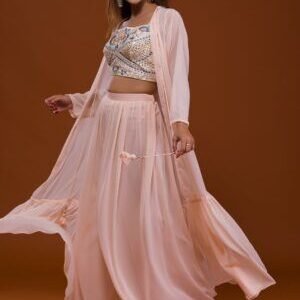 Peach Mirrorwork Georgette Salwar Suit