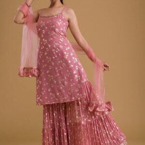 Pink Print Georgette Designer Sharara Suit