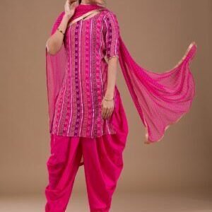 Rani Pink Zariwork Bandhini Readymade Salwar Suit