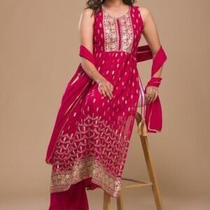 Rani Pink Zariwork Georgette Readymade Salwar Suit