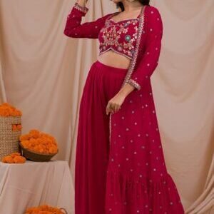 Rani Pink Zariwork Georgette Readymade Sharara Suit
