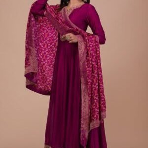 Wine Zariwork Art Silk Readymade Anarkali Suit