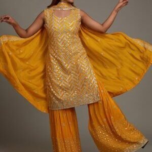 Yellow Gotapatti Semi Crepe Sharara Suit