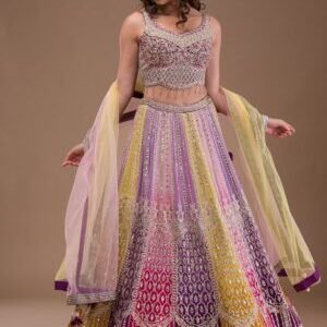 Lavender Mirrorwork Georgette Readymade Lehenga