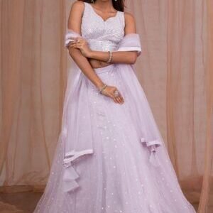 Lavender Sequins Net Readymade Lehenga