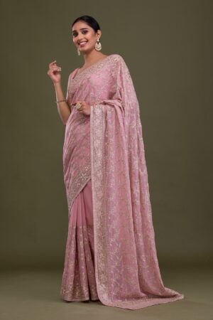 Pink Stonework Art Silk Designer Saree