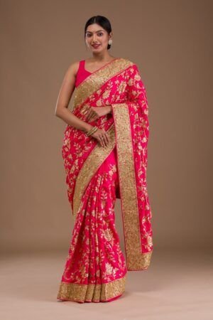 Pink Zariwork Georgette Designer Saree