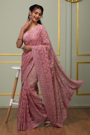 Purple Threadwork Art Silk Designer Saree