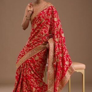 Red Zariwork Georgette Designer Saree