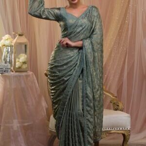 Sea Green Swarovski Georgette Designer Saree