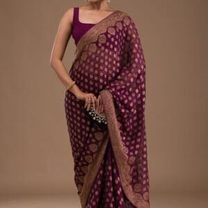 Wine Red Stonework Art Silk Designer Saree