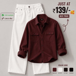 Premium Maroon Casual Shirt & White Denim Jeans Combo