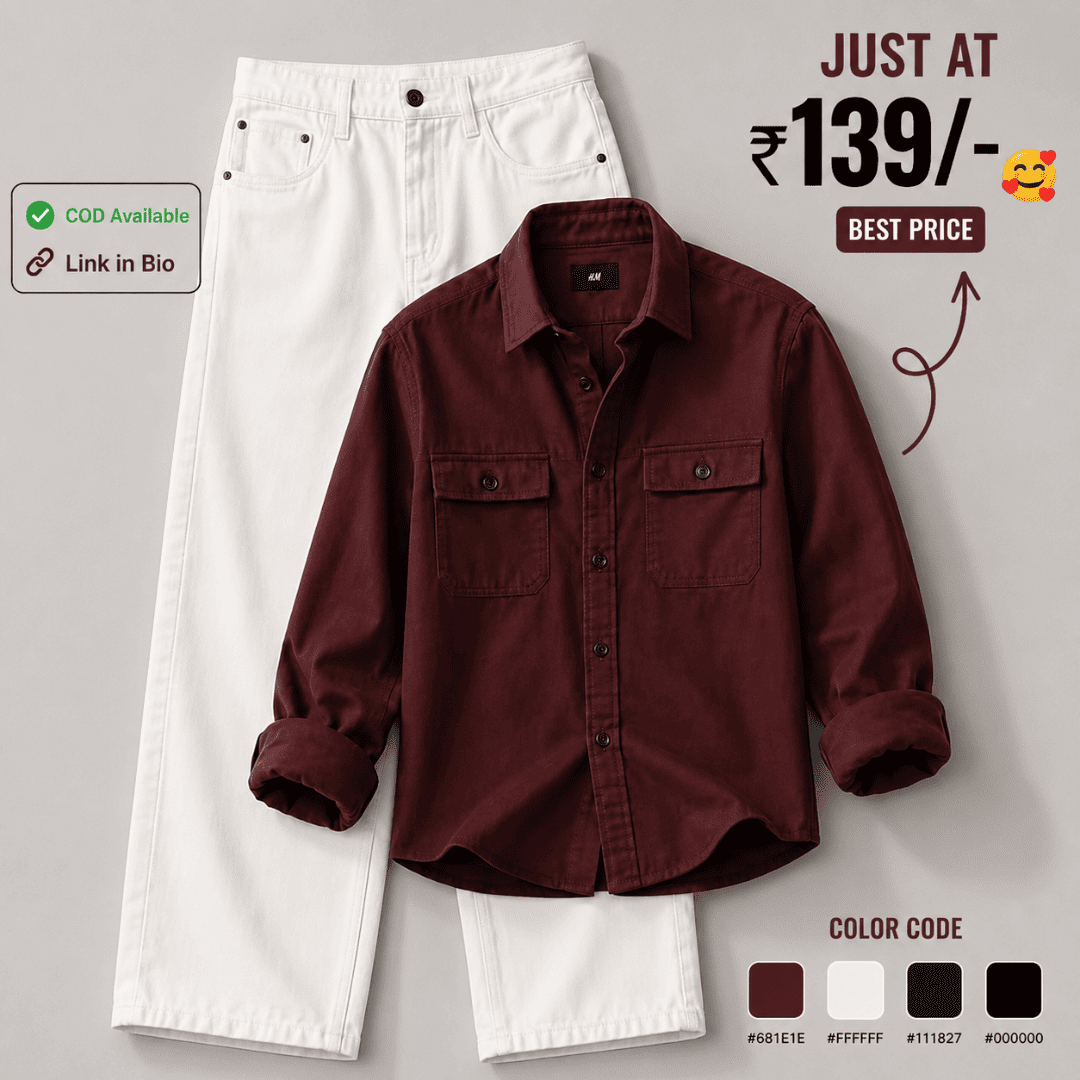 Premium Maroon Casual Shirt & White Denim Jeans Combo