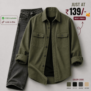 Premium Olive Green Casual Shirt & Charcoal Black Denim Jeans Combo