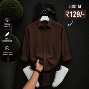 Premium Coffee Brown Men's Shirt & Black Denim Jeans Combo